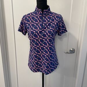 IBKUL women's golf shirt pullover SMALL s/l blue pink zip 3/4 mock equestrian